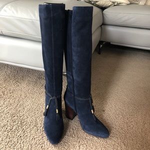 Navy blue suede boots